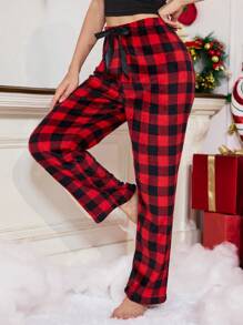 Pantalones de pijama a cuadros rojos para mujer, para Navidad, invierno - Burdeos - Ver 4