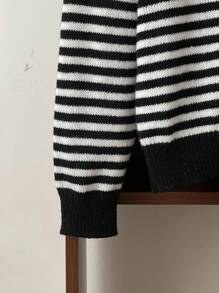 SHEIN 青少年男孩条纹高领宽松针织毛衣，秋冬