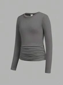 SHEIN ChillGRL 三件套少女休闲套装，收腰圆领修身短款长袖T恤，适合学校、校园、学院风秋冬穿着 - 彩色 - 查看 6