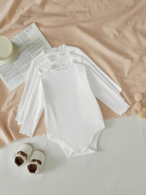 SHEIN LMoss Kids Set de 3 piezas de enterizo (body) acanalado de unicolor para bebé recién nacida, otoño