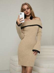 Chiquease Color Block Off-Shoulder Long Sleeve Sweater Dress