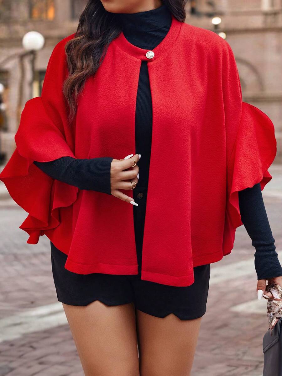 Calvaya Áo khoác ngoài tối giản màu trơn cỡ lớn dành cho nữ mặc hàng ngày - Đỏ - Xem 1