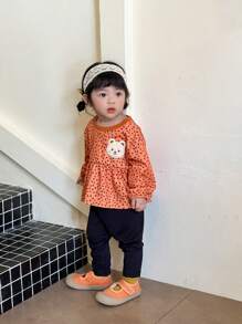 SHEIN Baby Girl Cute Leopard Print Cat Long Sleeve Sweatshirt And Pants Set