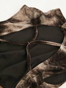 Hauture Open Back Tie Dye Print Flocking Top , Backless Top - Coffee Brown - View 7