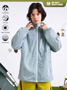 In My Nature Men's Spring Autumn Long Sleeve Loose Zip-Front Casual Jacket - Green - View 1