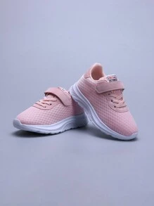 1 Pair Breathable Mesh Kids Casual Shoes With Hook And Loop, Pink