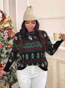 SHEIN LUNE Plus Size Ribbed Stripe Pocket Button Front Casual Woman Sweater For Christmas,Holiday Outfits,Country Tops