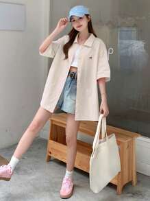 DAZY Áo cánh rộng rãi in hình bướm giản dị cho nữ mùa hè - Màu be - Xem 2