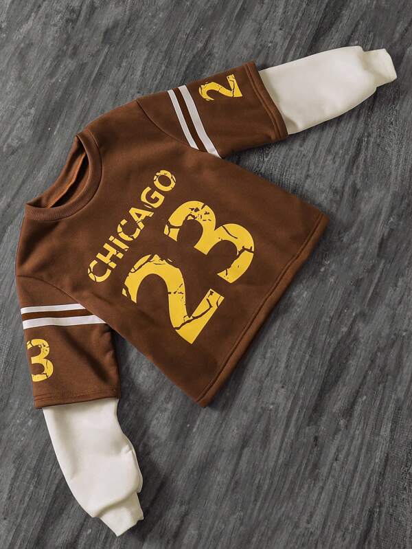 SHEIN 1pc Tween Boy Casual Coffee Letter Print Sweatshirt