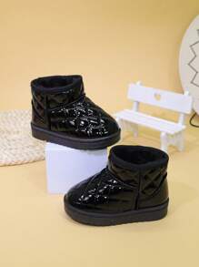 儿童雪地靴冬季新款女童保暖靴中筒厚底亮片女童鞋幼儿男童毛绒靴 - 黑色 - 查看 4