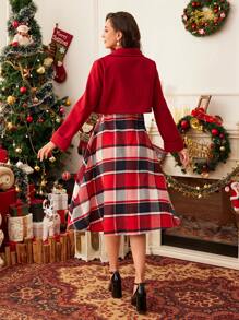 Vintamour 2 pièces Robe fourreau et ensemble veste en tweed pied-de-poule vintage élégant pour femme, tenue femme rouge de Thanksgiving, jupe longue deux pièces pour femme en automne, robe de Noël élégante pour femme, robe d'hiver pour femme, ensemble costume femme hiver