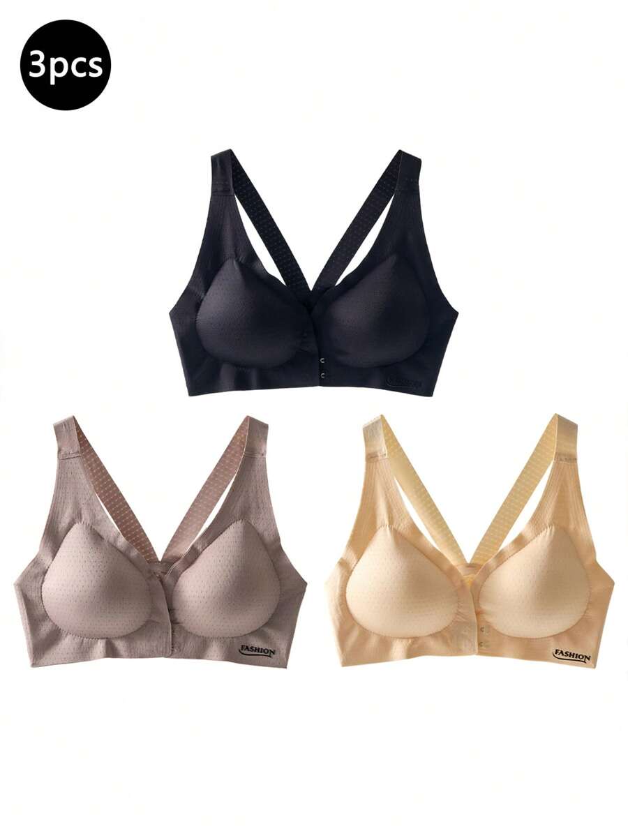 3 件套时尚前收聚拢文胸,乳胶混合无缝无线文胸套装,适合少女 - 彩色 - 查看 1
