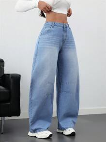 SHEIN Tall Pantalones vaqueros de pierna ancha sueltos tipo zanahoria para mujer, pantalones anchos de mujer para otoño, pantalones holgados de mujer para fiesta de graduación