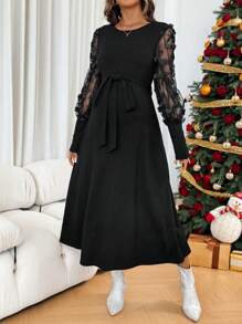 SHEIN Maternity Solid Color Patchwork Long Sleeve Simplistic Maxi Casual Dress