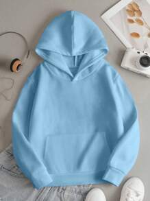 Tween Girl Floral & Letter Print Fleece Sweatshirt For Vacation - Blue - View 2