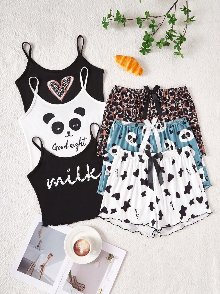 3pcs/Set Cartoon Print Camisole & Shorts Pajama Set - Multicolor - View 1