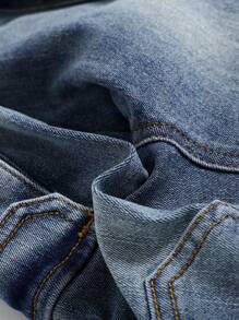 SHEIN 男婴复古多口袋蓝色牛仔裤，休闲百搭，适合男婴秋季服装 - 淺色水洗藍 - 查看 4