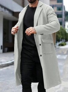 Manfinity Mode 男士纯色翻领双排扣宽松休闲针织外套，冬季 - 淺灰色 - 查看 4
