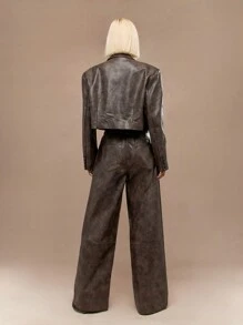 MISSGUIDED Spodnie Baggy z szerokimi nogawkami z PU Washed Office Wear