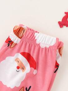 SHEIN Playful Pals 4 件套女婴可爱圣诞老人印花长袖圣诞套装，秋冬 - 彩色 - 查看 5