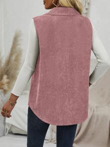 EMERY ROSE 女士纯色翻领单排扣无袖休闲夹克，春秋 - 粉色 - 查看 2