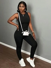 Slaydiva Bộ áo liền quần không tay gợi cảm mới về mùa hè cho bữa tiệc lễ hội âm nhạc - màu đen - Xem 4