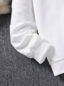 SHEIN Tween Girls Asymmetrical Letter Print Casual Hoodie - White - View 5