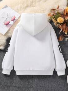 SHEIN Tween Girls Asymmetrical Letter Print Casual Hoodie - White - View 2