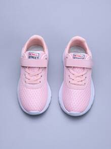 1 Pair Breathable Mesh Kids Casual Shoes With Hook And Loop, Pink