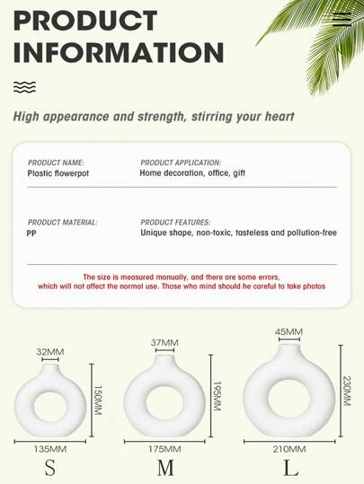 1pc Wit Plastic Circular Flower Vase ation, Simulated Dry ation Vase, Artistic Bloemen Arrangements, Living Room Exhibition Hall ation,Home ,Flower Vase,Centerpiece,Table Valentine DAY, Valentines Wedding, view 5