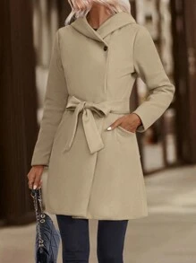 SHEIN Clasi Women's Solid Color Button Front Long Sleeve Pocket Casual Jacket
