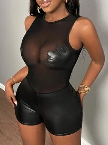 Slaydiva Women's Sleeveless Lace Patchwork Tight Romper