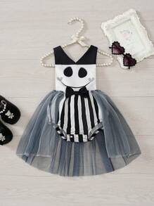 Newborn Baby Girls Elegant Multi-Layer Mesh Fancy Photography Dress, Black & White - Black and White - View 1