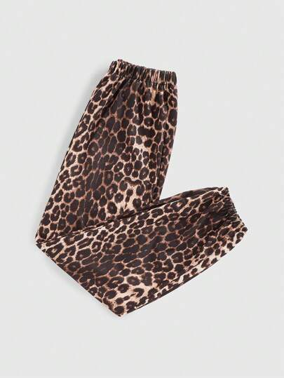 Grunge Punk Women's Casual Leopard Print Knitted Elastic Sweatpants