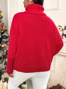 SHEIN LUNE Áo len rộng rãi cho nữ cỡ lớn cho Giáng sinh - Đỏ - Xem 2