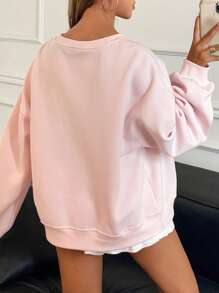 DAZY Women's Embroidered Crew Neck Fleece Sweatshirt Fall,Winter - Pink - View 6