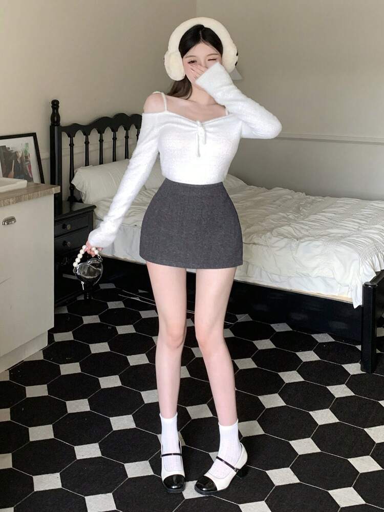 Women Solid Color Casual Bodycon Elegant Skirt,Fall Clothes Winter Women Skirts