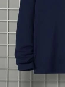 SHEIN Tween Boy 休闲舒适皮革贴片翻领小 V 领针织 Polo 衫，秋季 (9)，冬季 (2) - 藏蓝色 - 查看 5