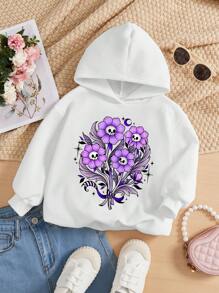 texdoodles Artist Young Girl Cute Kawaii Skull Bouquet Design Thickened White Hooded Sweatshirt, Suitable For Holiday, Spring, Workout