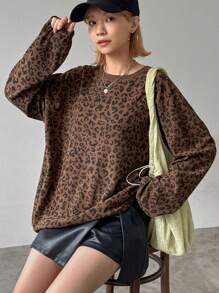 FRIFUL Women's Casual Leopard Print Long Sleeve Blouse, Spring Autumn