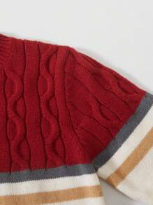 Casuvi Kids Tween Boys' Sweaters – Fashionable Two-Tone Knit Pullover With Upper Cable Twist And Lower Plain Knit Design, Classic Round Neck Casual Academic Style. Perfect For Outings, Daily Wear, Autumn/Winter, Gatherings, Home, And Vacations - Burgundy - View 4