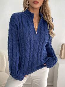 SHEIN LUNE Women's Casual Solid Color Stand Collar Sweater, Autumn Winter Knit Pullover Fall Outfit