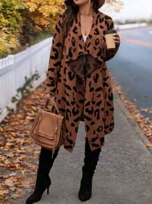 EMERY ROSE Große Größen Winter Lässig Herbst Cardigan Pullover mit Leopardenmuster und stilvollem asymmetrischem Saum Design, geeignet für Feiertage, Ausflüge, Einkaufen, Arbeit, Partys und Zuhause.
