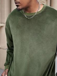 Manfinity Homme Men Plus Size Solid Color Casual Sweatshirt And Sweatpants Set - Army Green - View 3