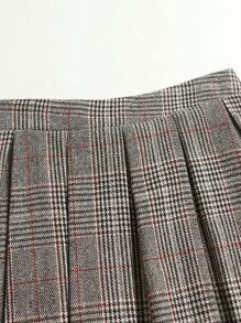 女士格子百褶优雅迷你裙，通勤必备 - 彩色 - 查看 6
