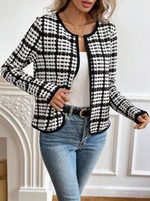 SHEIN Privé 女士休闲千鸟格印花夹克，秋季