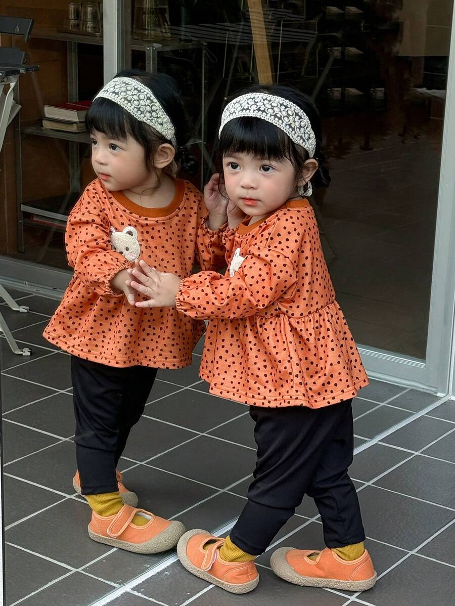 SHEIN Baby Girl Cute Leopard Print Cat Long Sleeve Sweatshirt And Pants Set