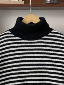 SHEIN 青少年男孩条纹高领宽松针织毛衣，秋冬