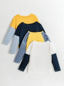 Jonge jongen schattige dinosaurus print patchwork lange mouwen ronde hals T-shirt, lente herfst
