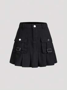 SHEIN Explorewe Tween Girl Summer Casual Denim Ruched Mini Skirt